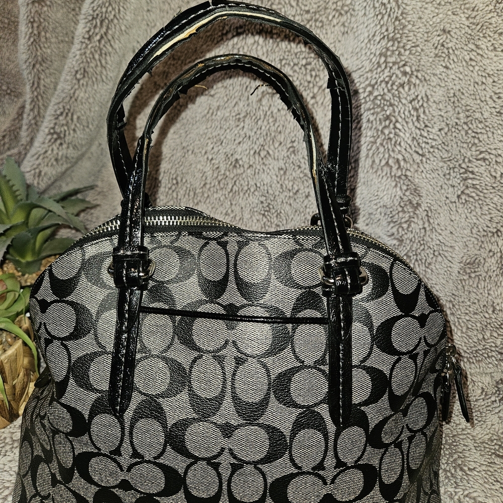 COACH Peyton Signature Cora Domed Satchel Black Grey Monogram Bag F24606 Clean - Picture 7 of 11